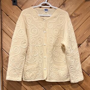 Tabi Cream Women's Button Up Cardigan Large 100% Pure New Wool WOOLMARK